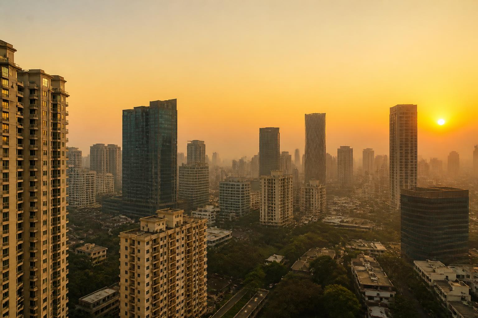 Indian city skyline at golden hour